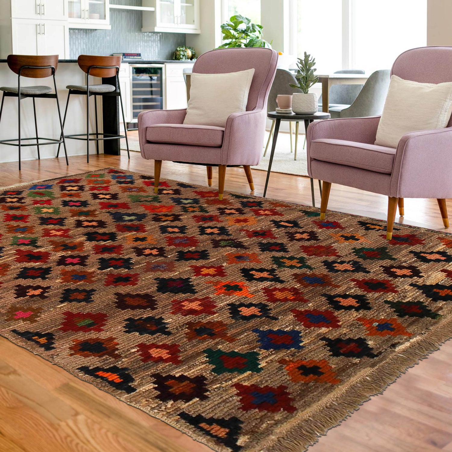 Baluchi Rug Handmade Tan Floral 4x6 ft