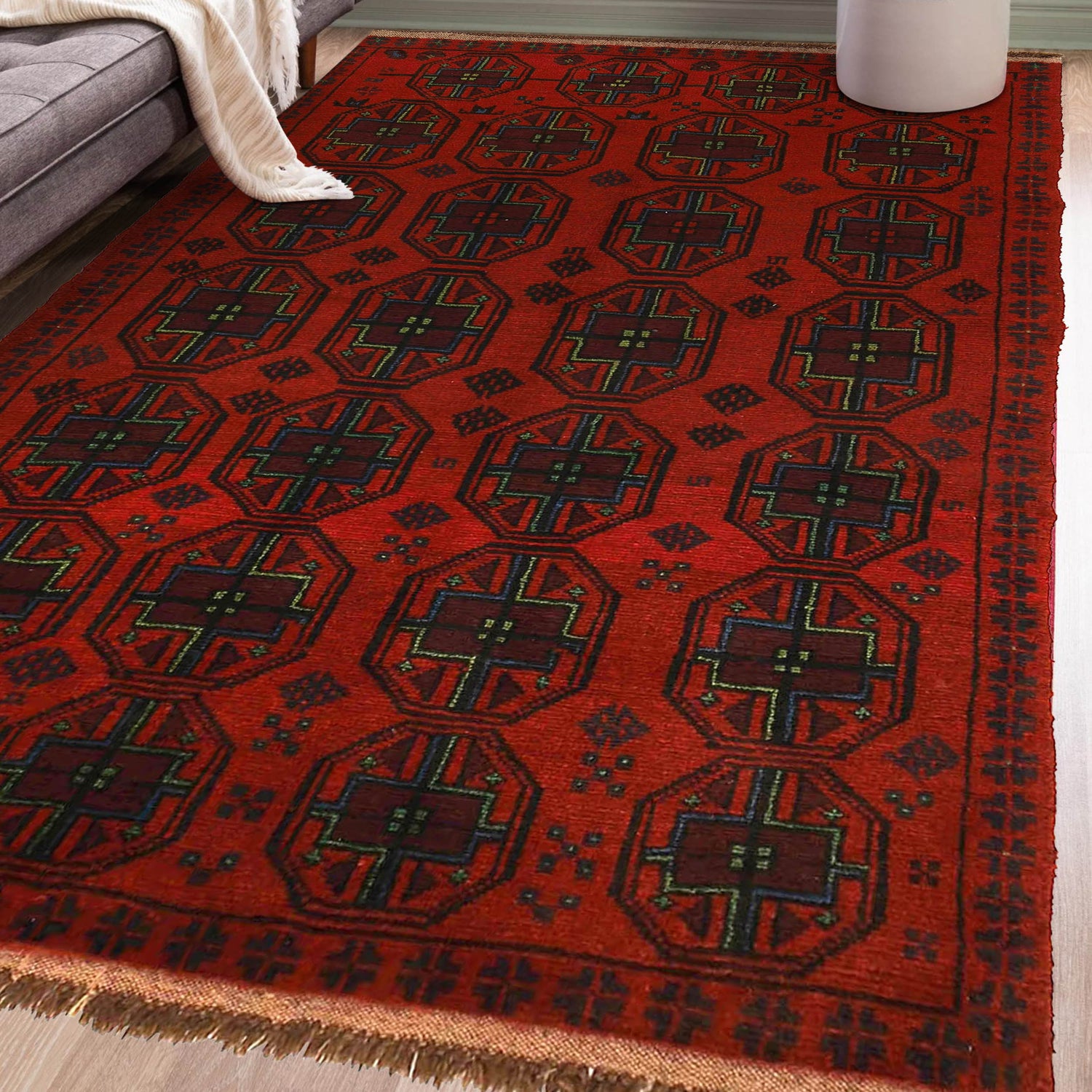 Baluchi Rug Handmade Red Geometric 4x6 ft