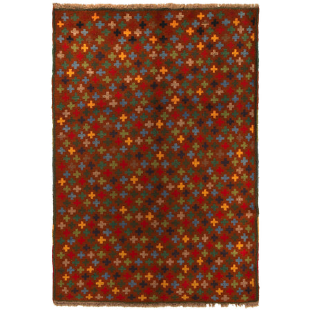 Baluchi Rug Handmade Brown Floral 4x6 ft