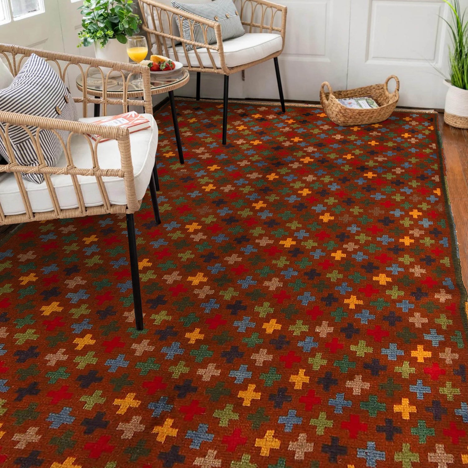 Baluchi Rug Handmade Brown Floral 4x6 ft