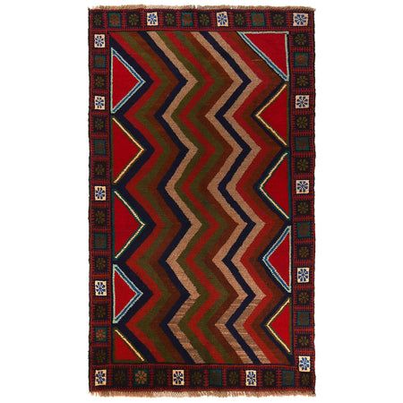 Baluchi Rug Handmade Multi Curvilinear 4x6 ft