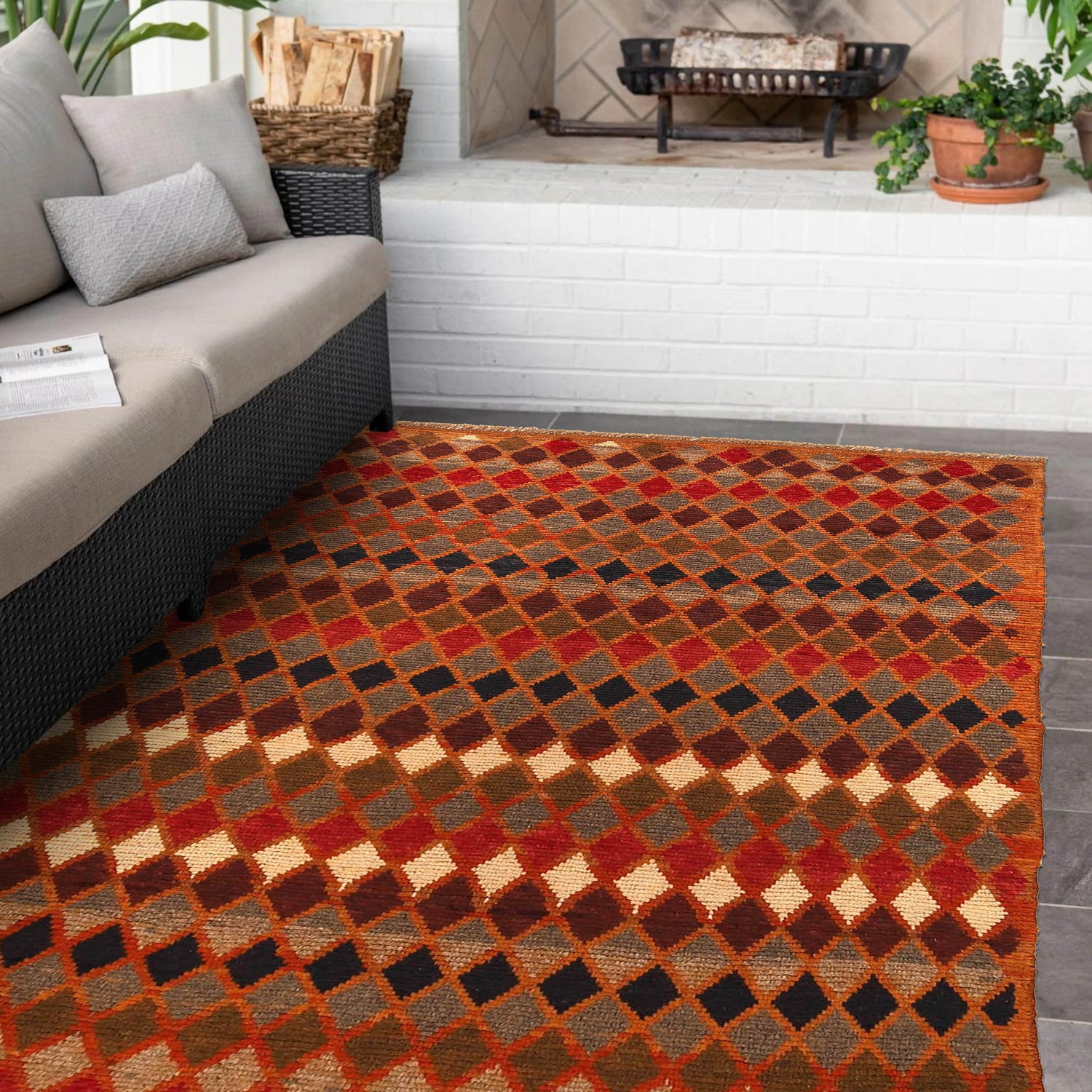Baluchi Rug Handmade Orange Geometric 4x6 ft
