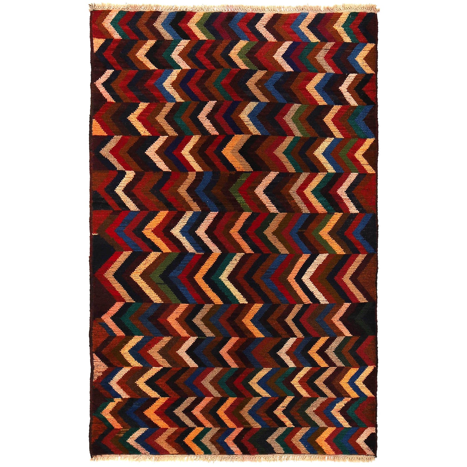 Baluchi Rug Handmade Multi Curvilinear 4x6 ft