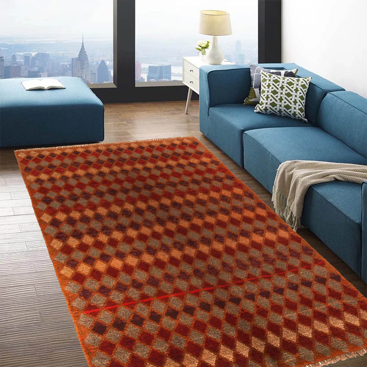 Baluchi Rug Handmade Orange Geometric 4x6 ft