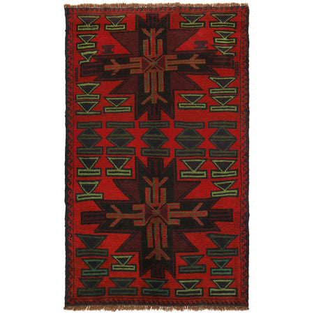 Baluchi Rug Handmade Red Floral 4x6 ft