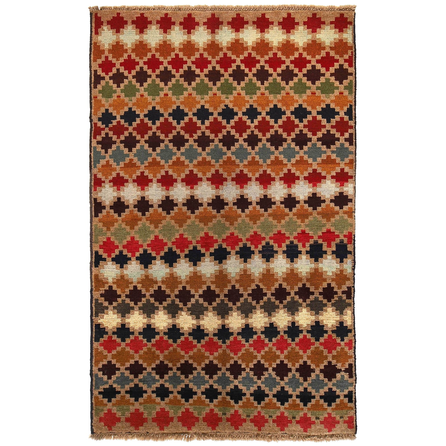 Baluchi Rug Handmade Tan Geometric 4x6 ft