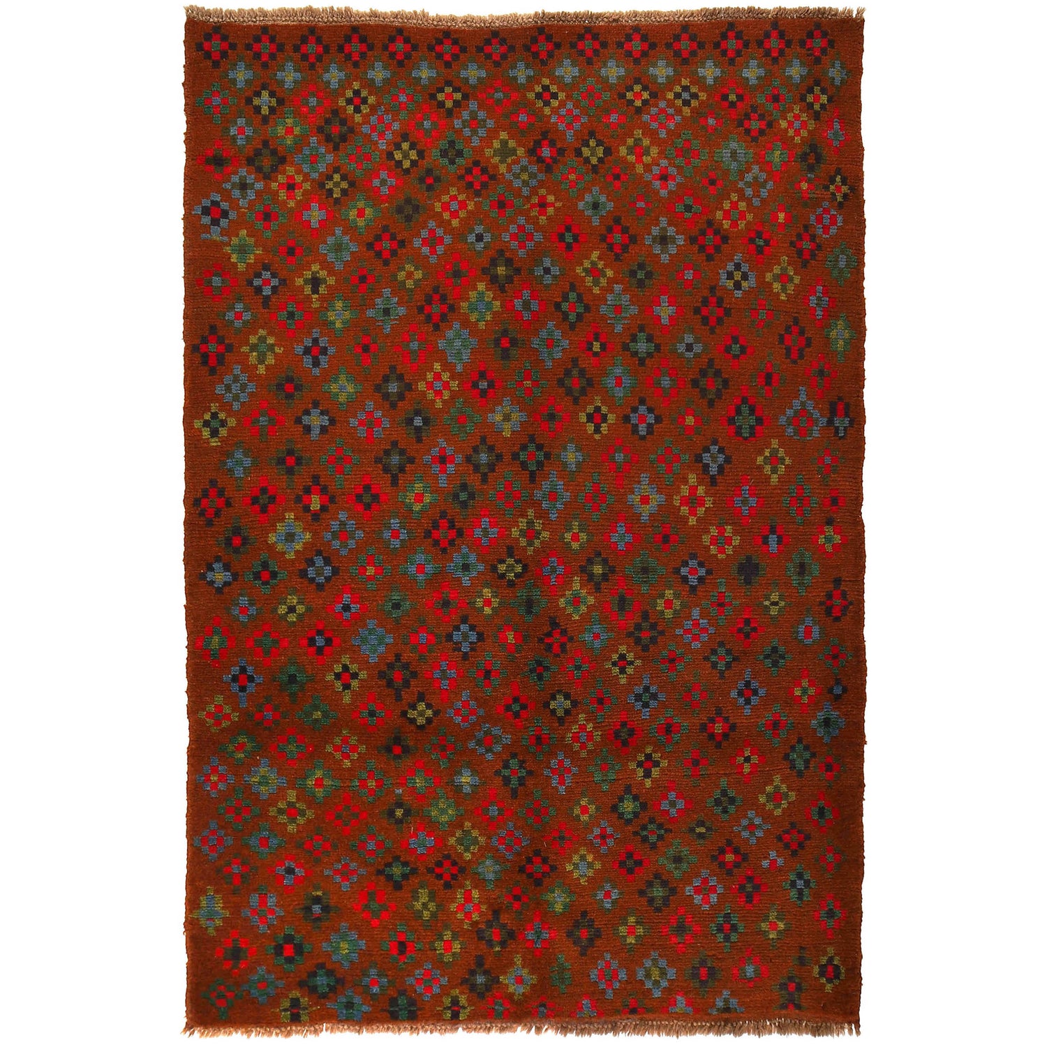 Baluchi Rug Handmade Brown Geometric 4x6 ft