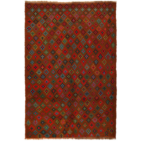 Baluchi Rug Handmade Brown Geometric 4x6 ft