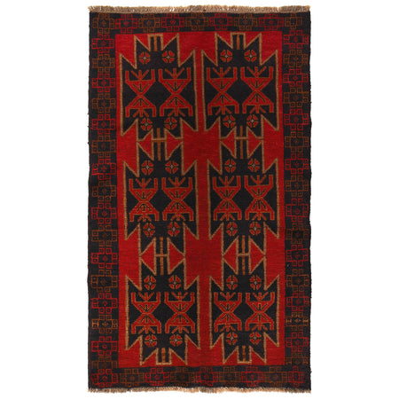 Baluchi Rug Handmade Red Floral 4x6 ft