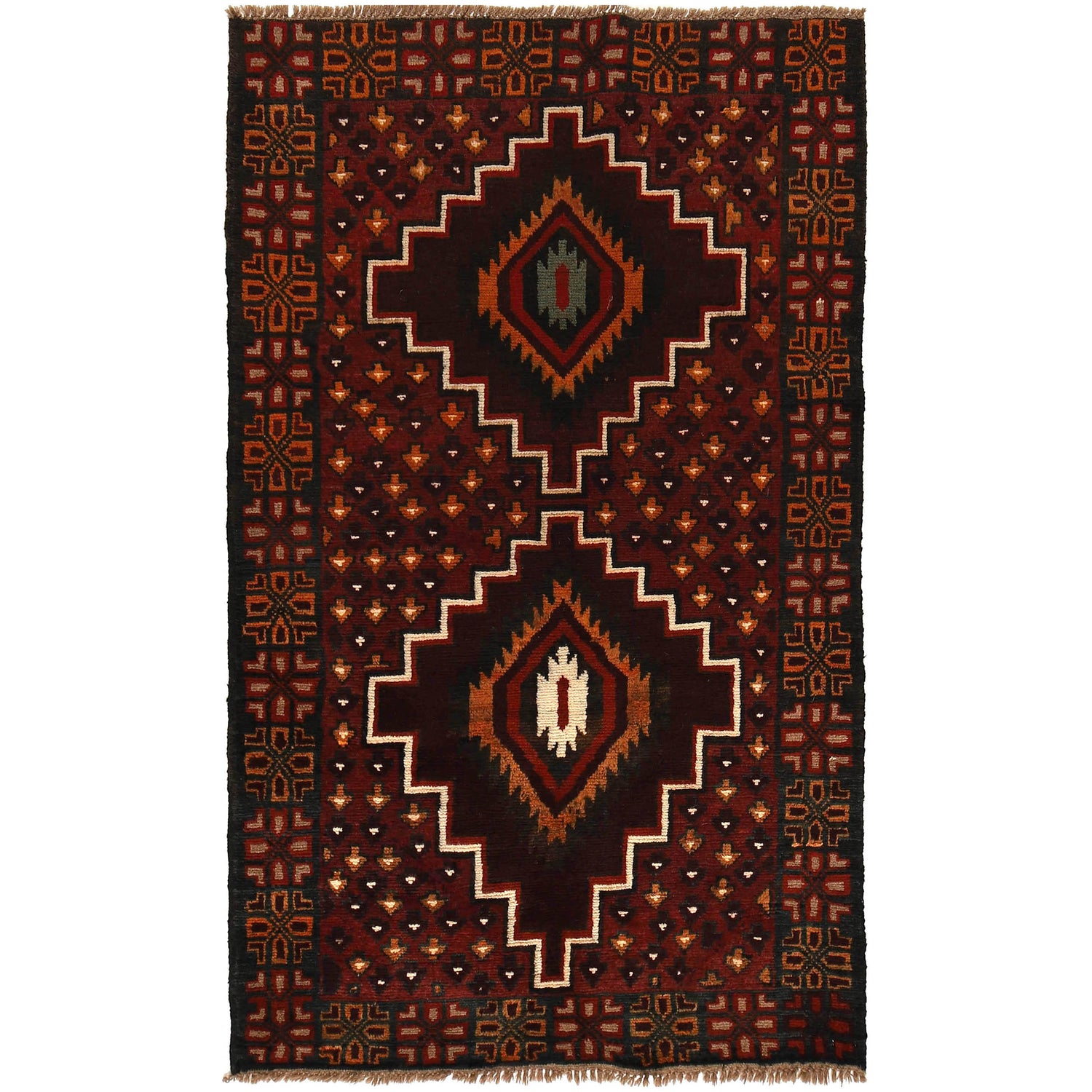 Baluchi Rug Handmade Deep Red Geometric 4x6 ft