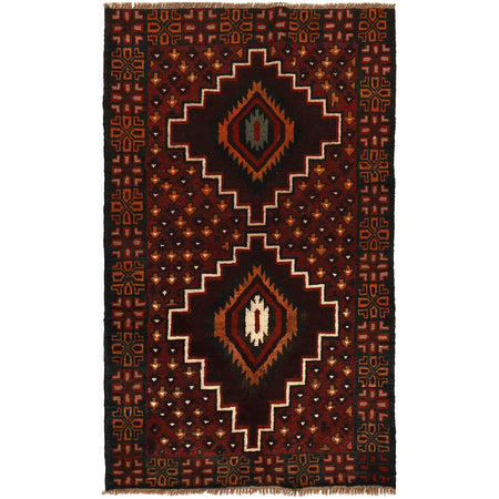 Baluchi Rug Handmade Deep Red Geometric 4x6 ft