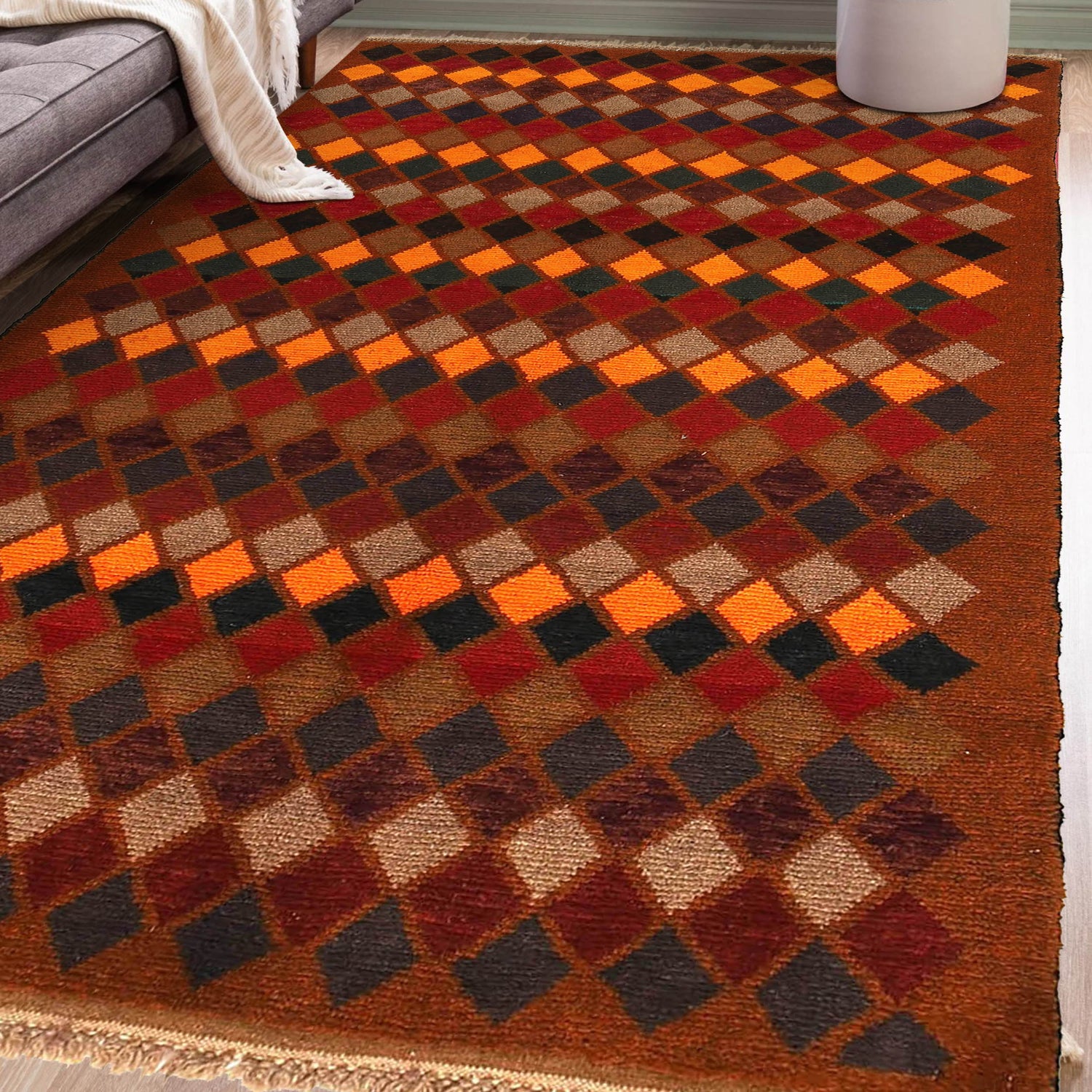 Baluchi Rug Handmade Light Brown Geometric 4x6 ft