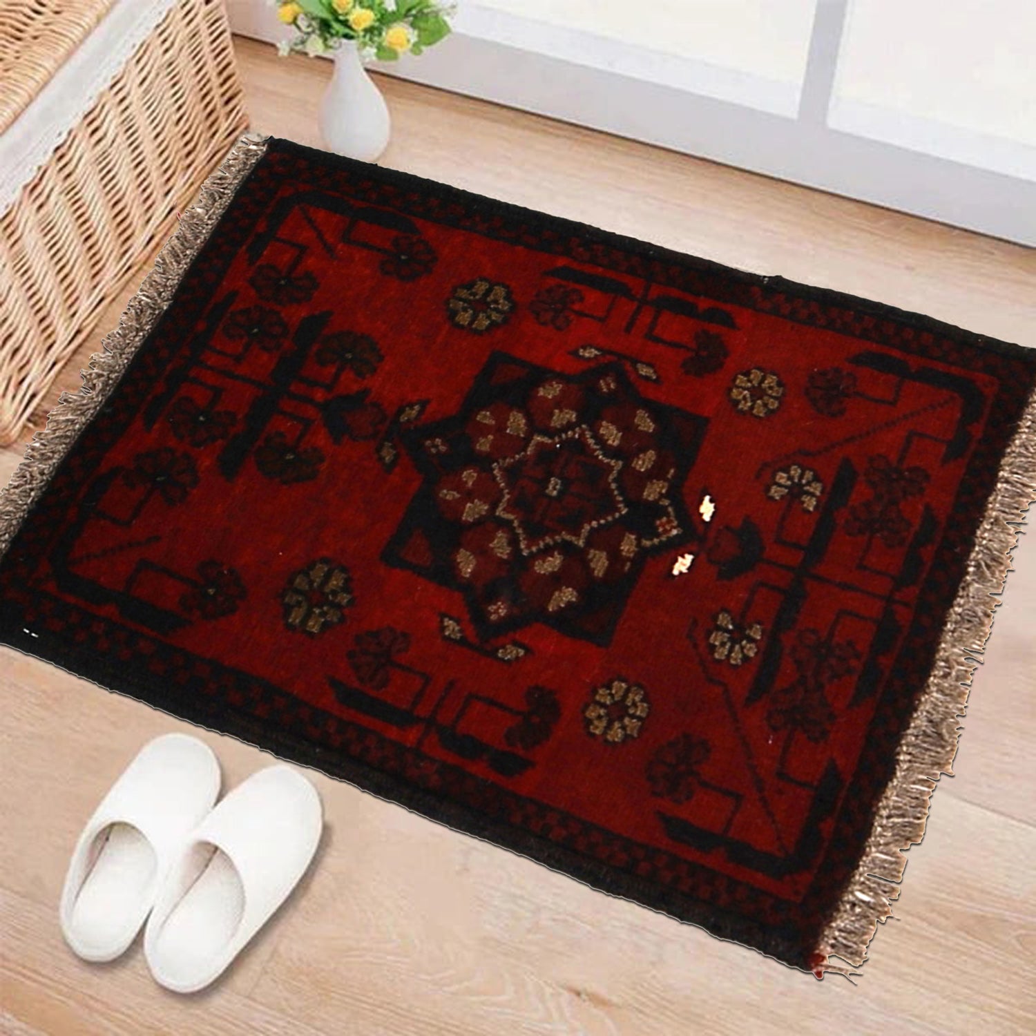 Handmade Wool Doormat Red Floral