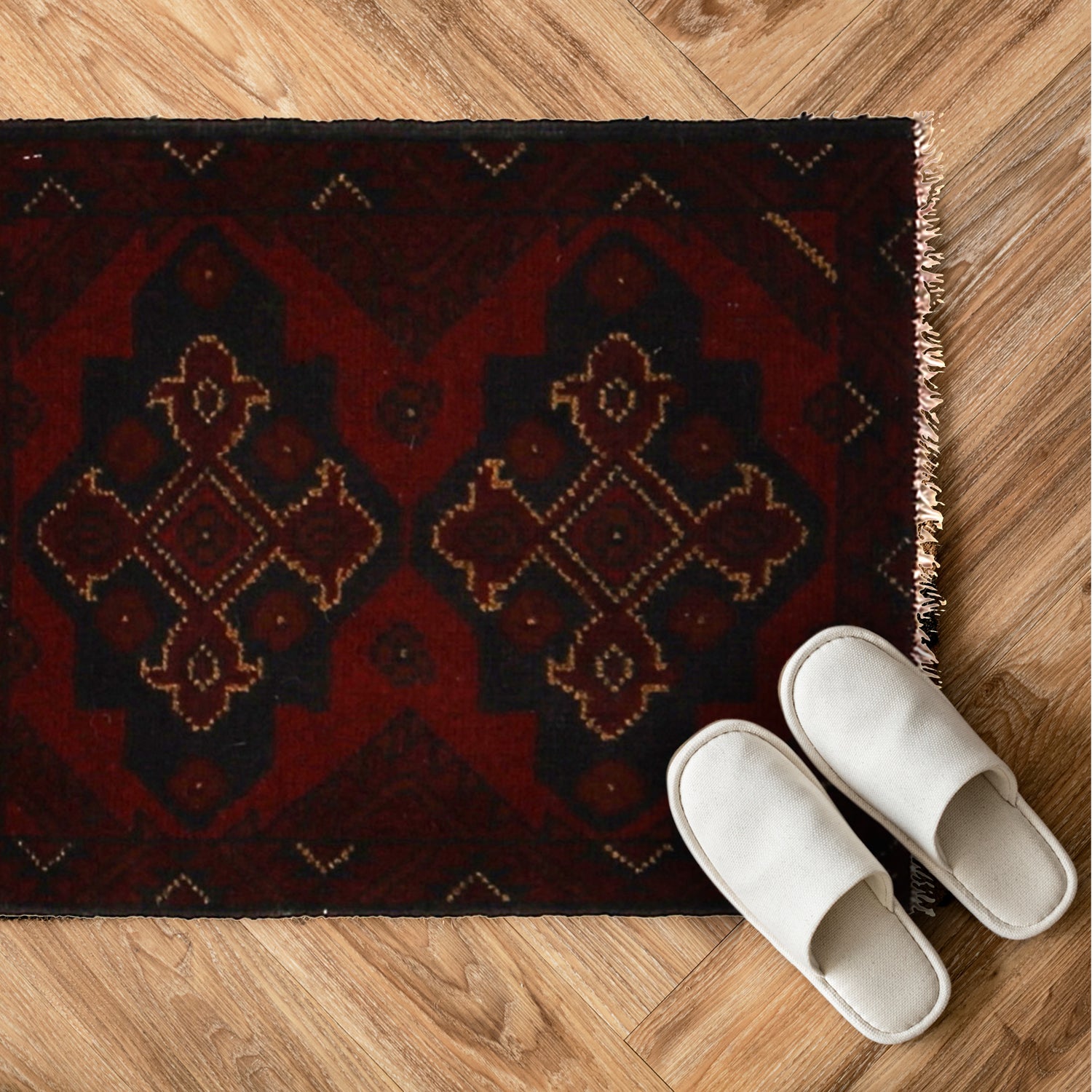 Handmade Wool Doormat Red Floral