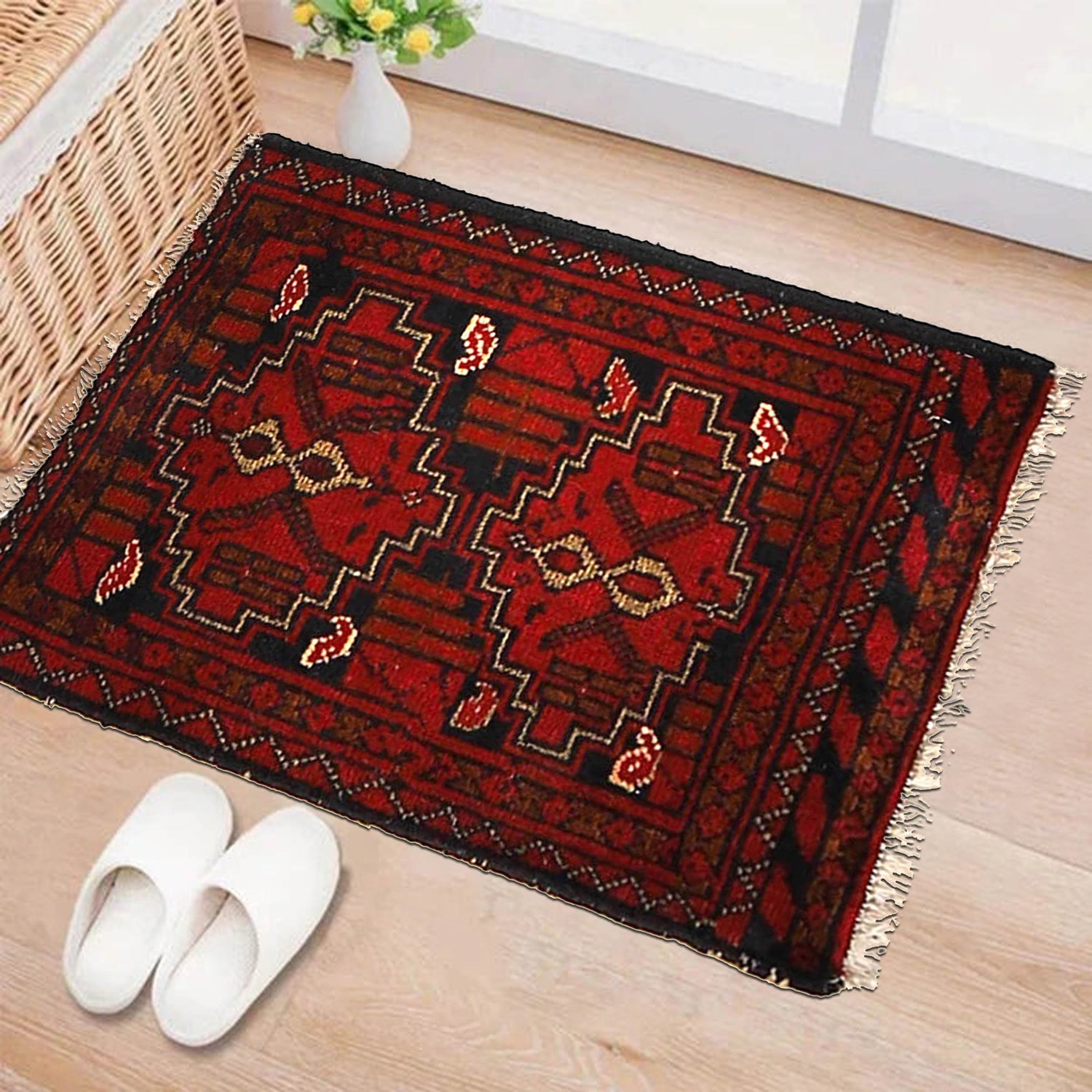 Handmade Wool Doormat Red Floral