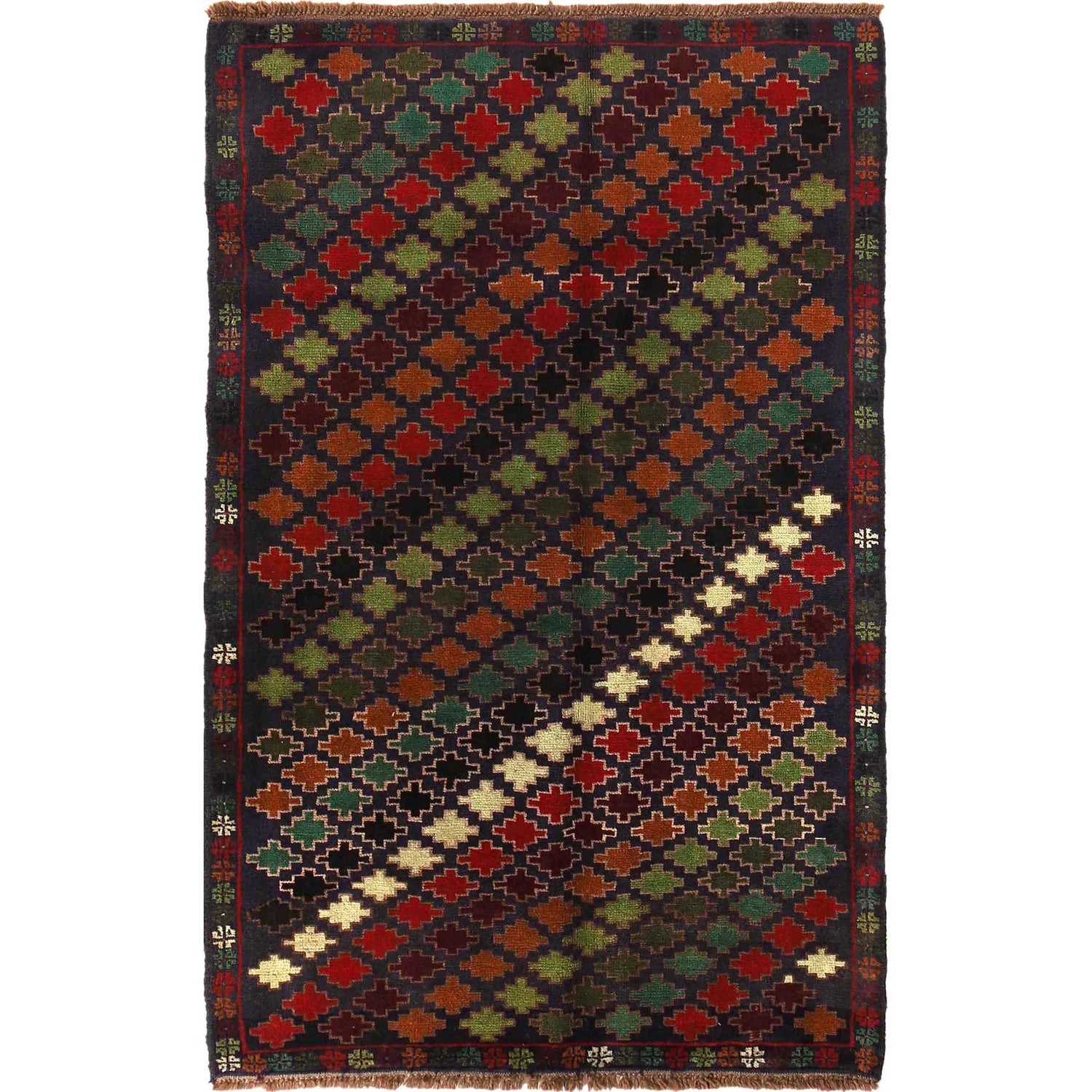 Baluchi Rug Handmade Dark Blue Geometric 4x6 ft
