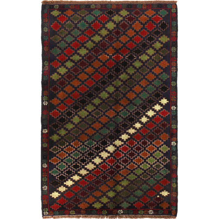 Baluchi Rug Handmade Dark Blue Geometric 4x6 ft