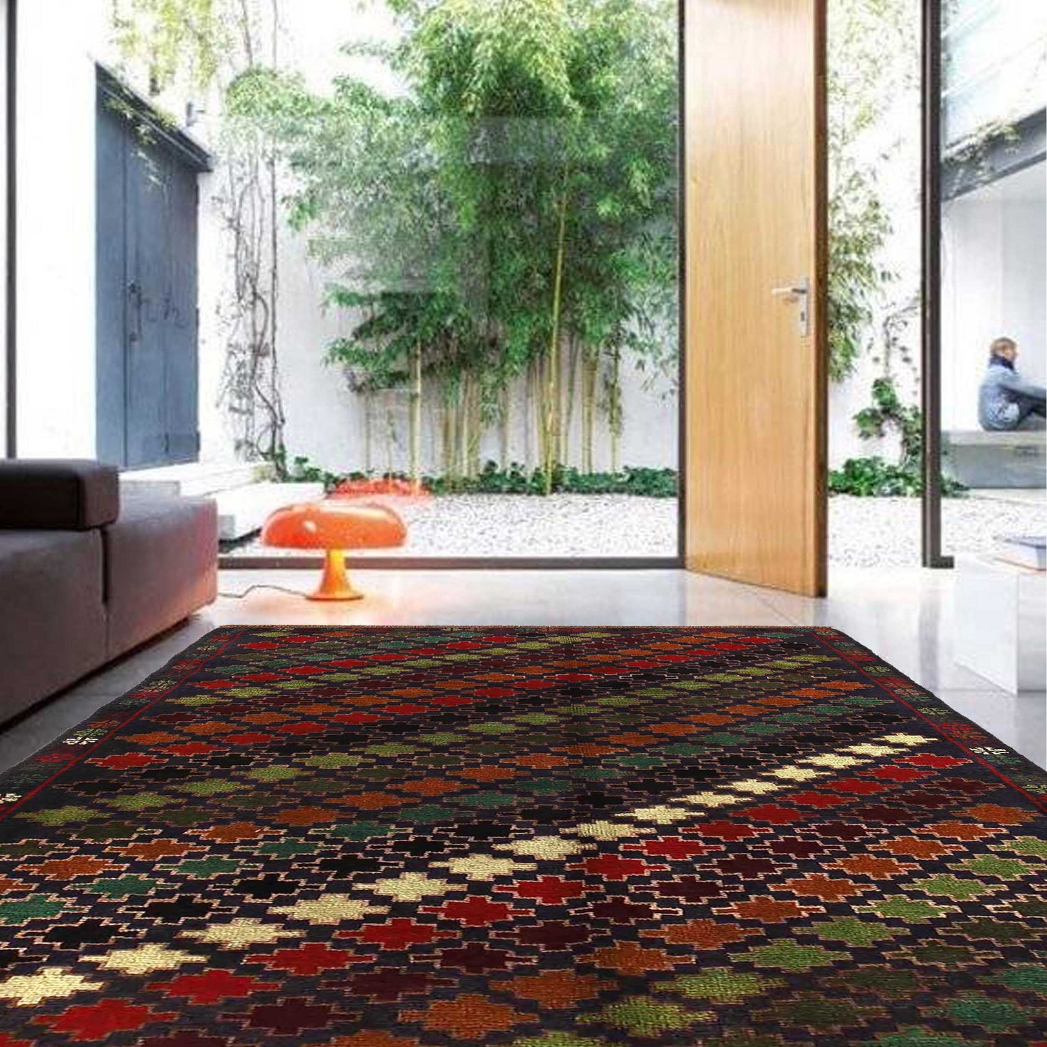 Baluchi Rug Handmade Dark Blue Geometric 4x6 ft