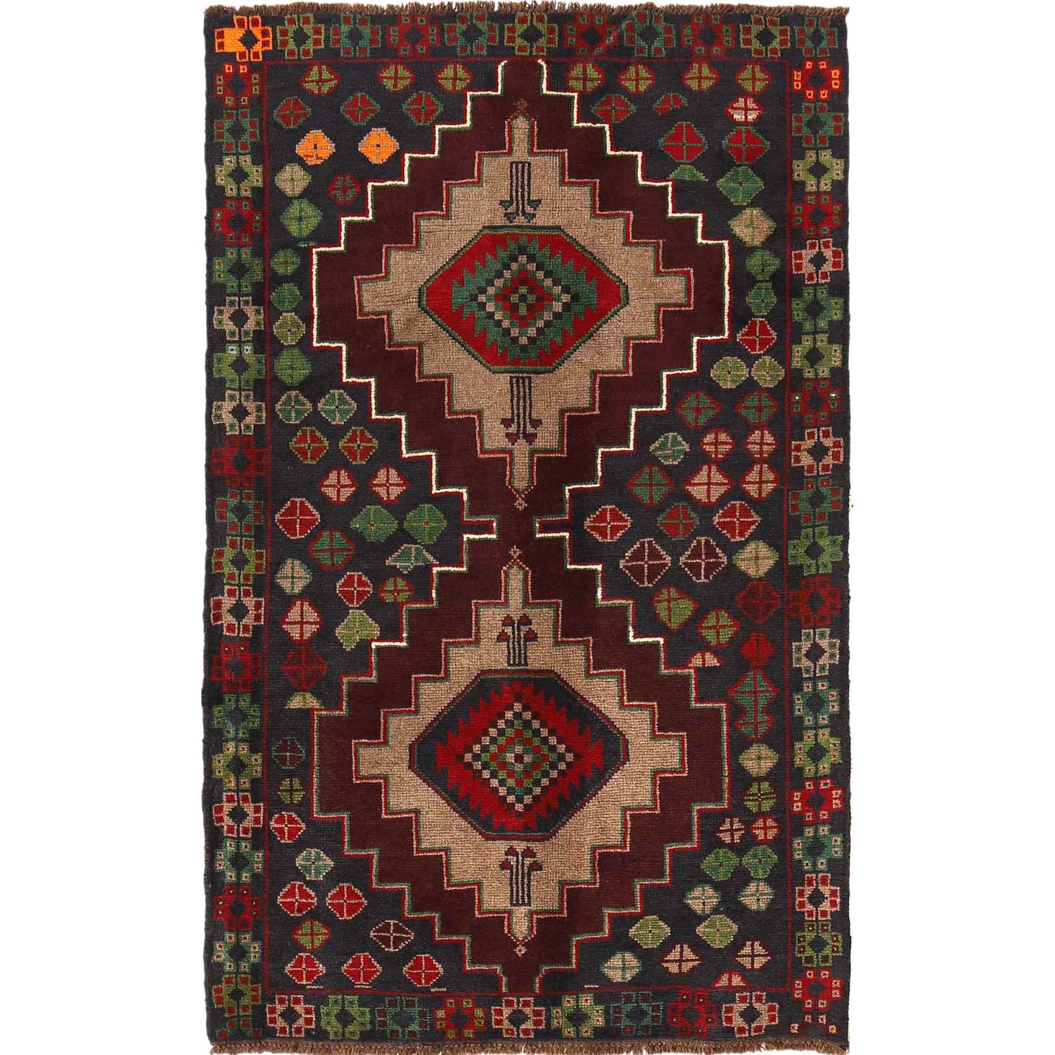 Baluchi Rug Handmade Deep Blue Geometric 4x6 ft
