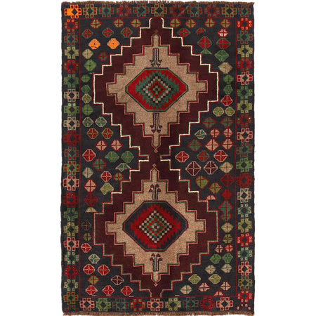 Baluchi Rug Handmade Deep Blue Geometric 4x6 ft