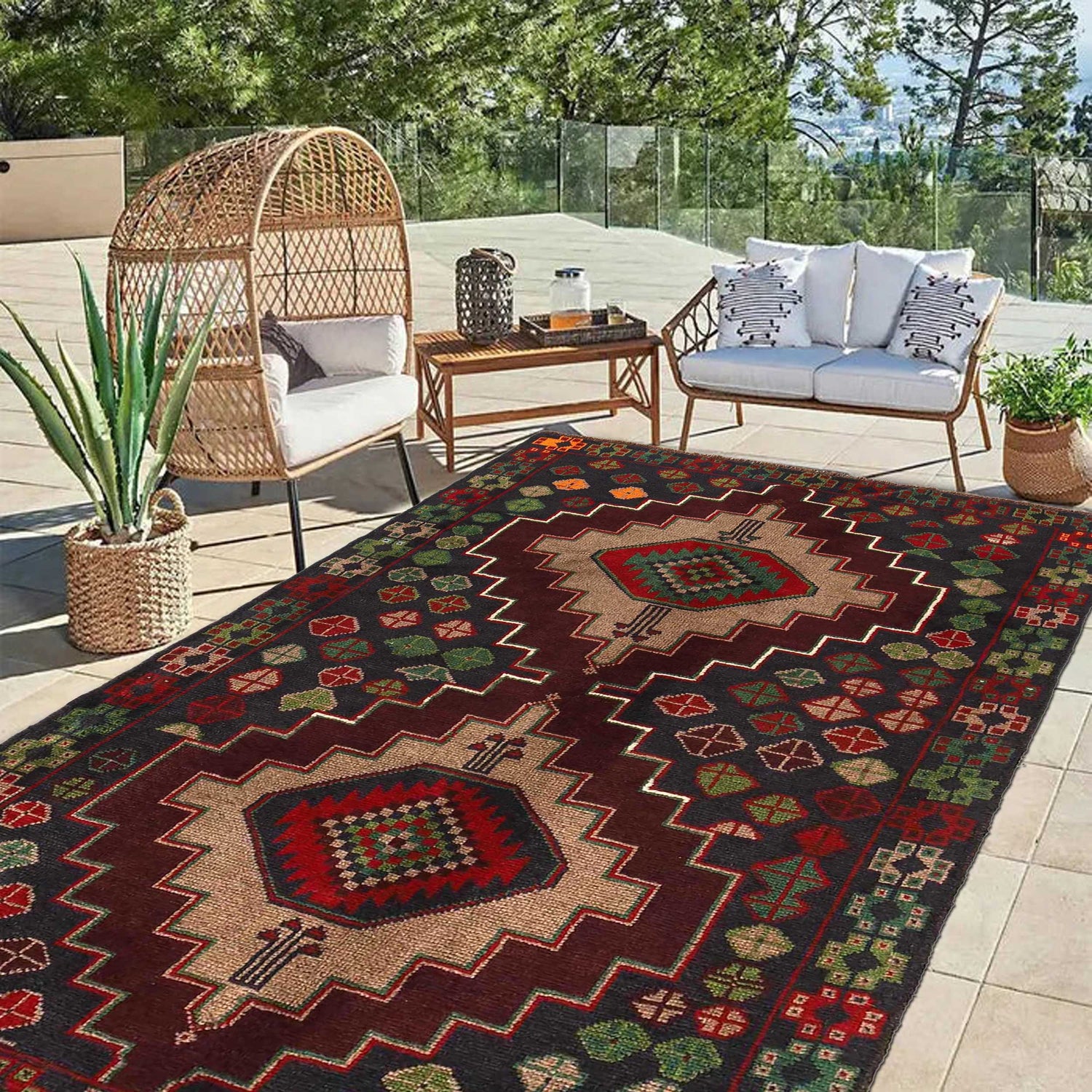 Baluchi Rug Handmade Deep Blue Geometric 4x6 ft