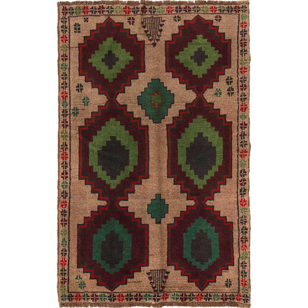 Baluchi Rug Handmade Tan Geometric 4x6 ft