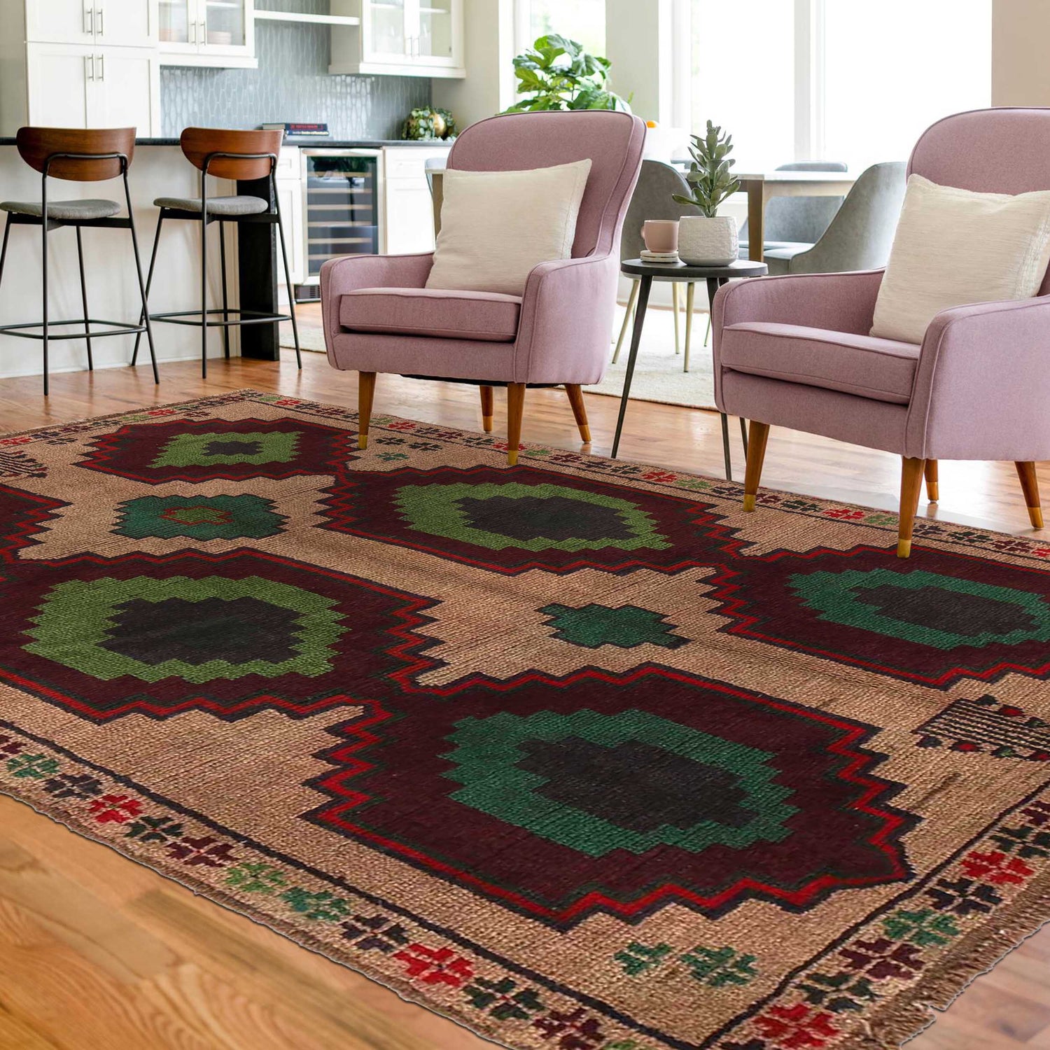 Baluchi Rug Handmade Tan Geometric 4x6 ft