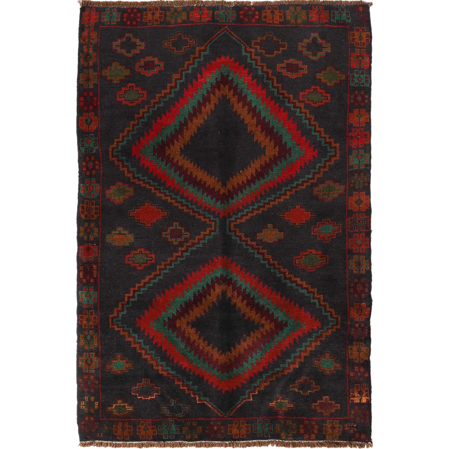 Baluchi Rug Handmade Dark Blue Geometric 4x6 ft