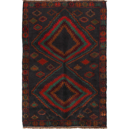 Baluchi Rug Handmade Dark Blue Geometric 4x6 ft