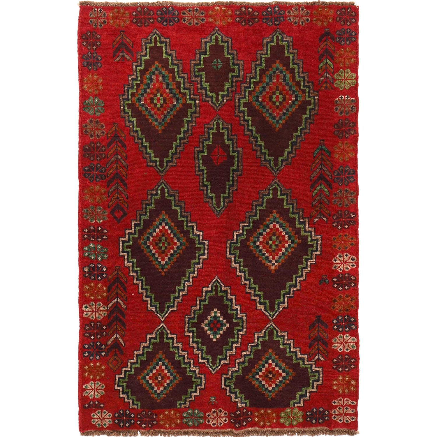 Baluchi Rug Handmade Red Geometric 4x6 ft