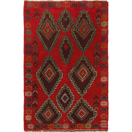 Baluchi Rug Handmade Red Geometric 4x6 ft
