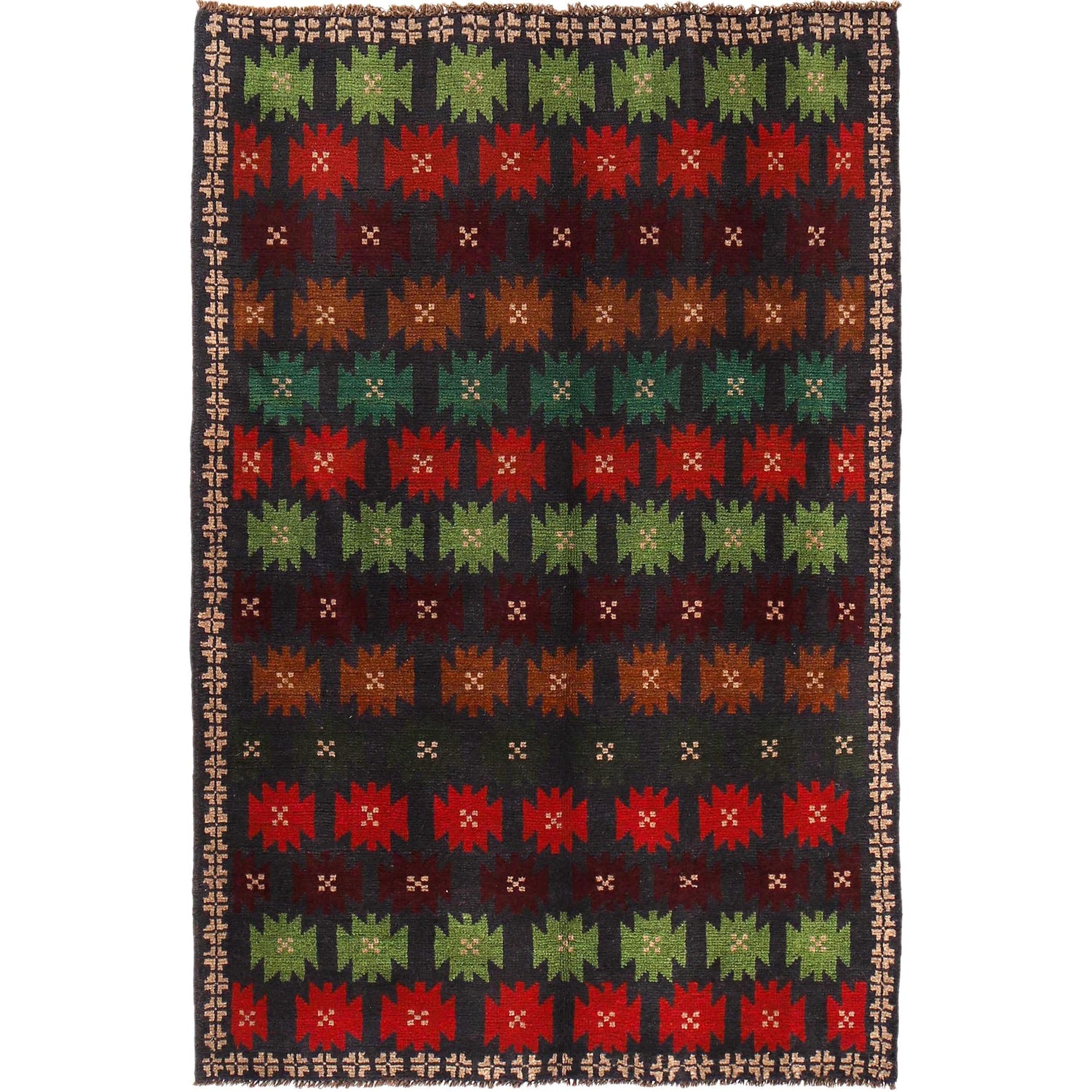 Baluchi Rug Handmade Dark Blue Geometric 4x6 ft