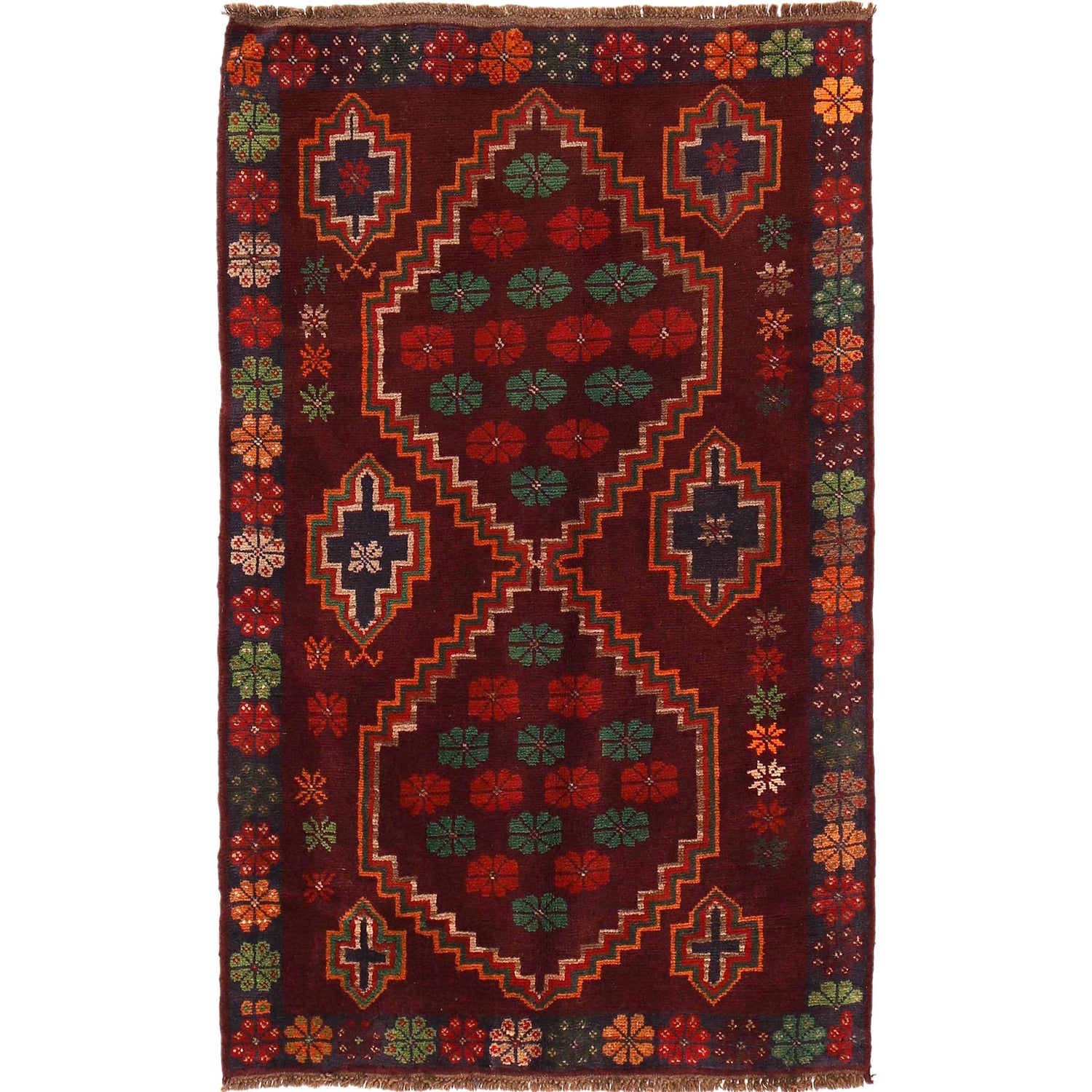 Baluchi Rug Handmade Multi Geometric 4x6 ft