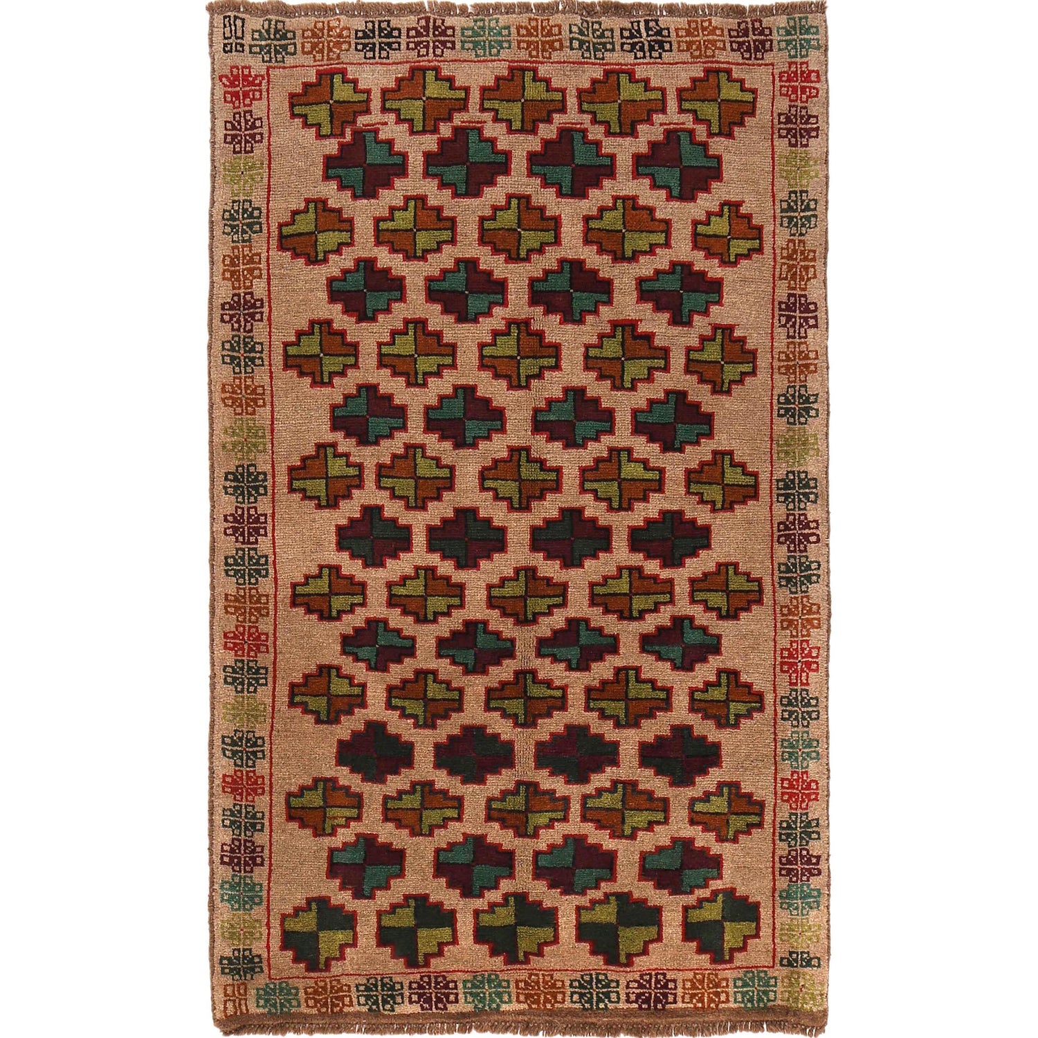 Baluchi Rug Handmade Tan Floral 4x6 ft