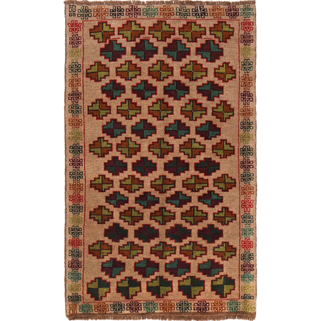 Baluchi Rug Handmade Tan Floral 4x6 ft