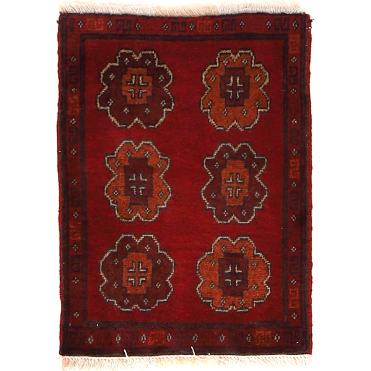 Handmade Wool Doormat Red Geometric