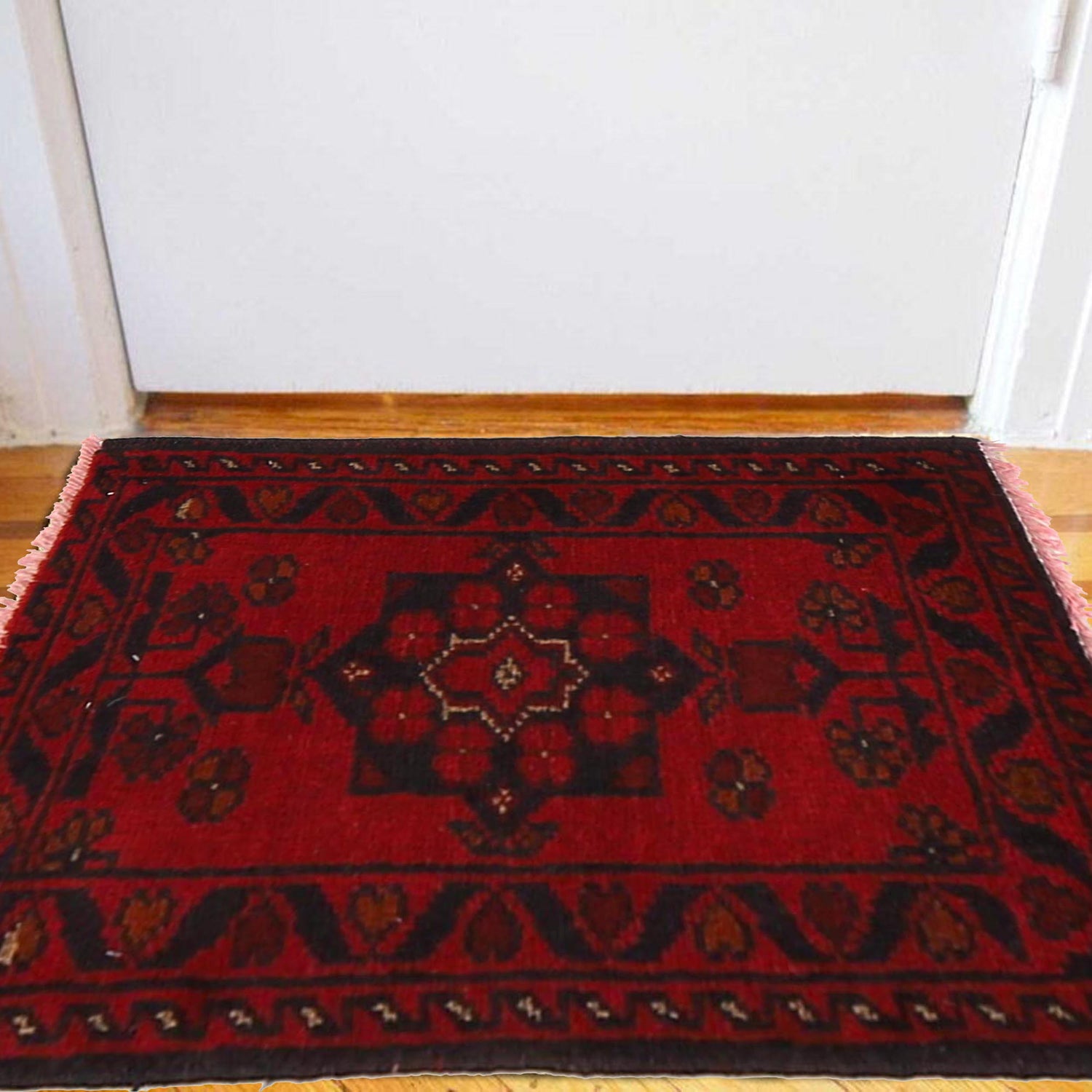 Handmade Wool Doormat Red Floral