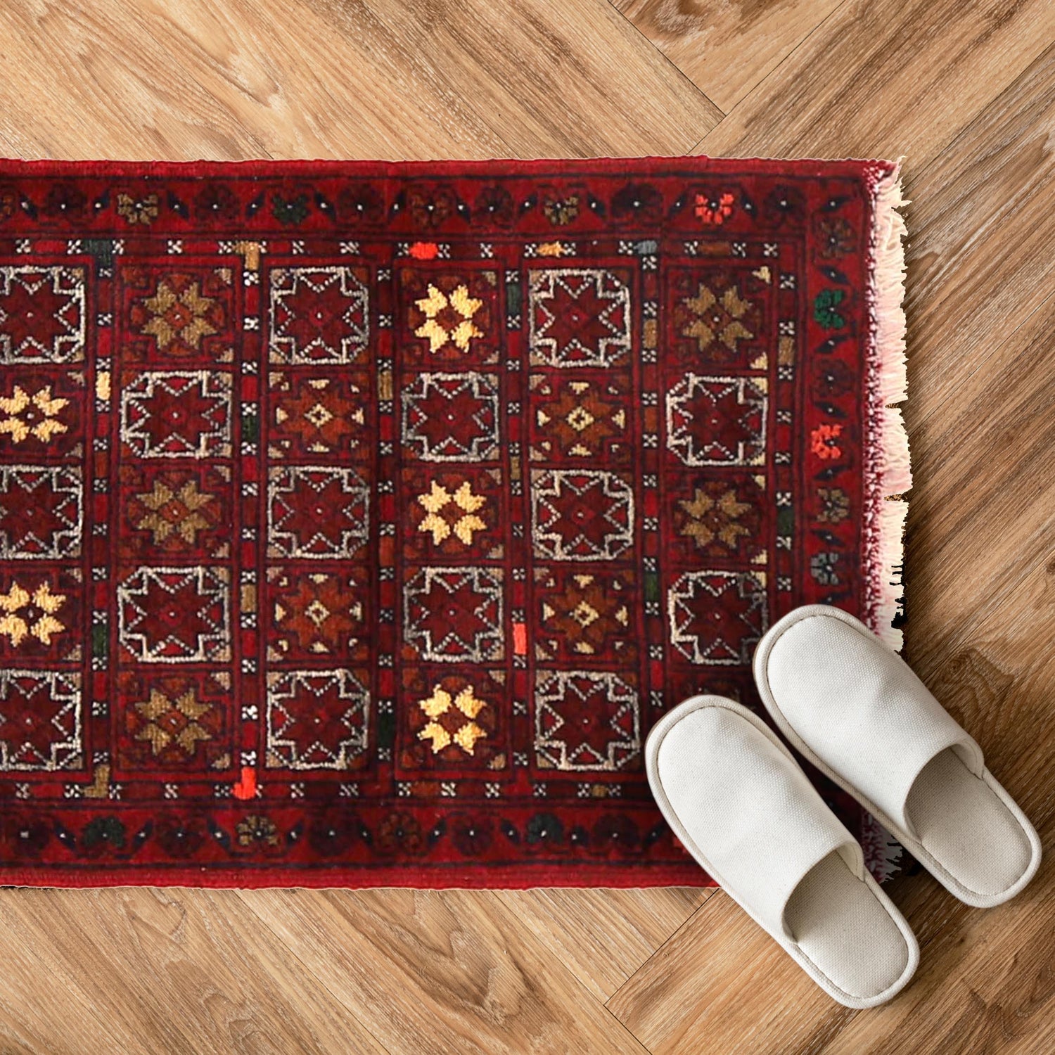 Handmade Wool Doormat Red Floral
