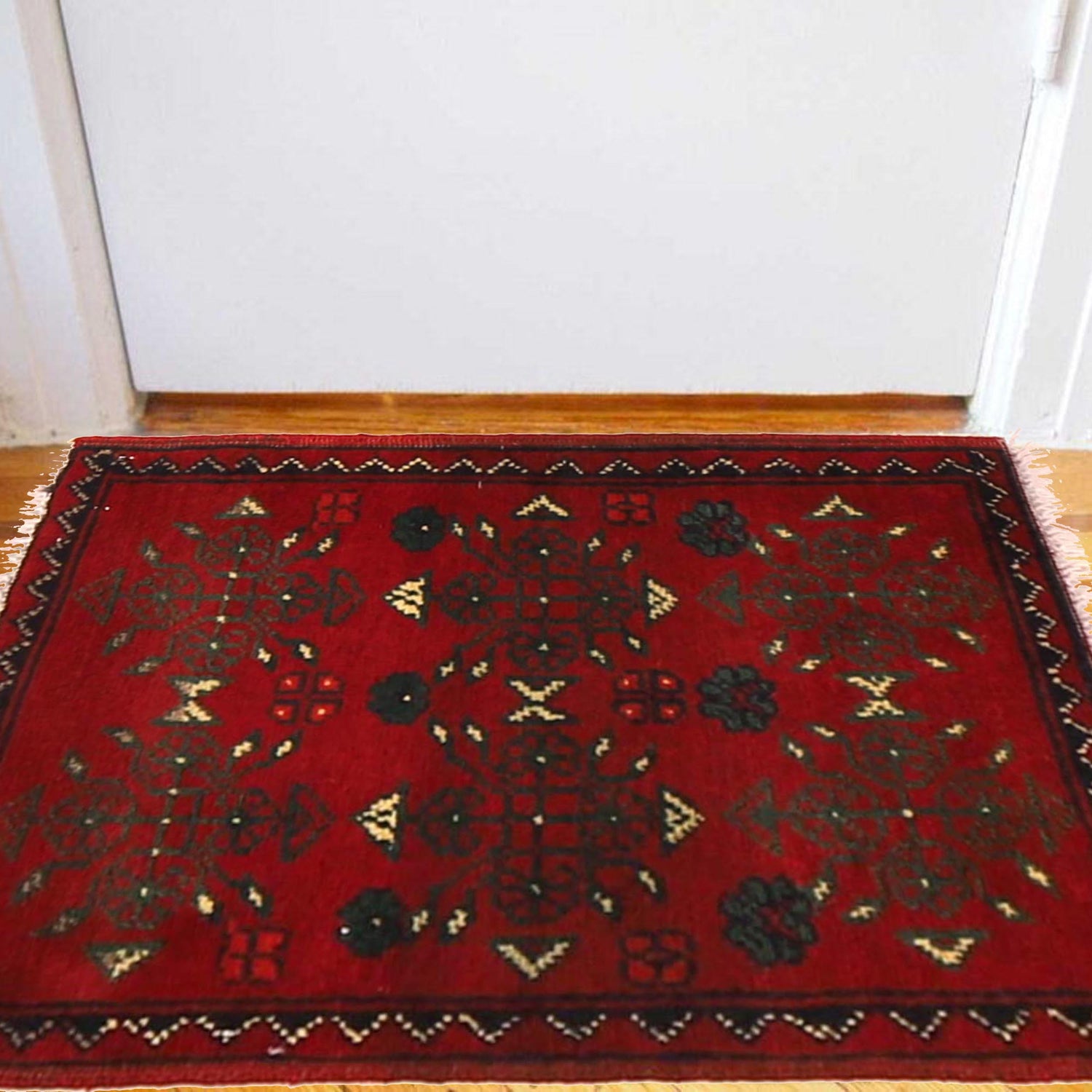 Handmade Wool Doormat Red Floral