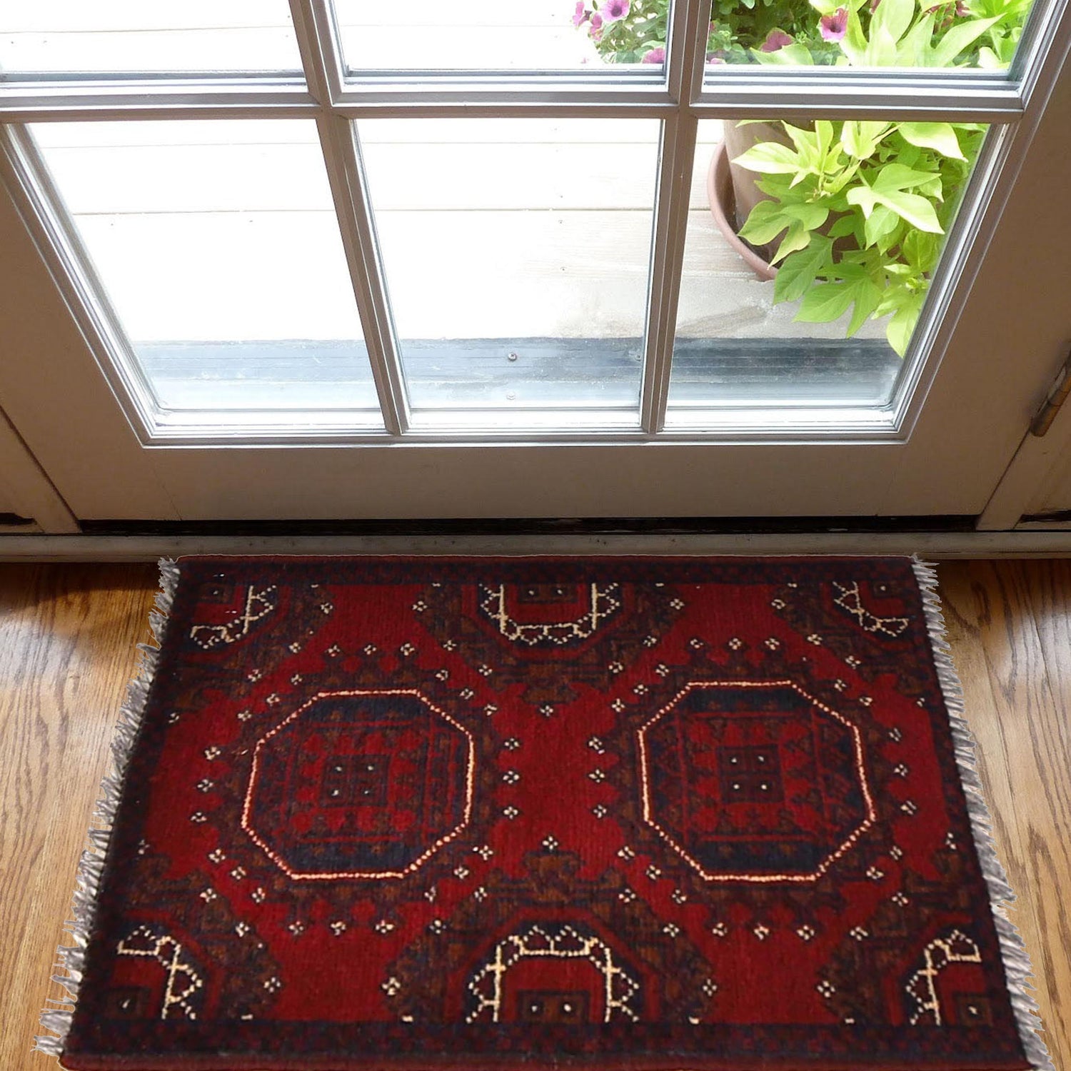 Handmade Wool Doormat Red Floral