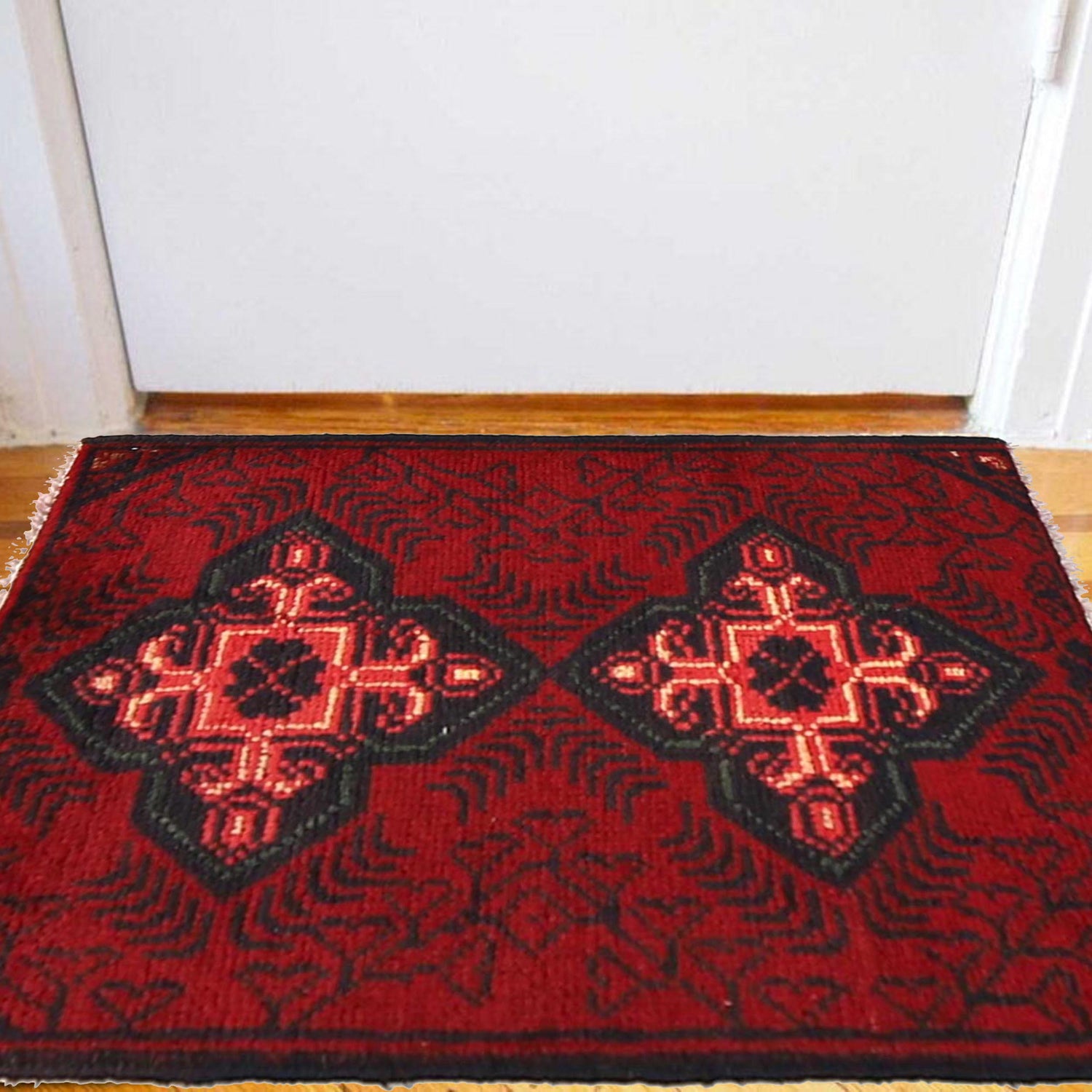Handmade Wool Doormat Red Floral