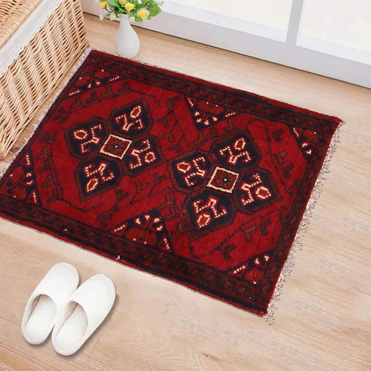 Handmade Wool Doormat Red Floral