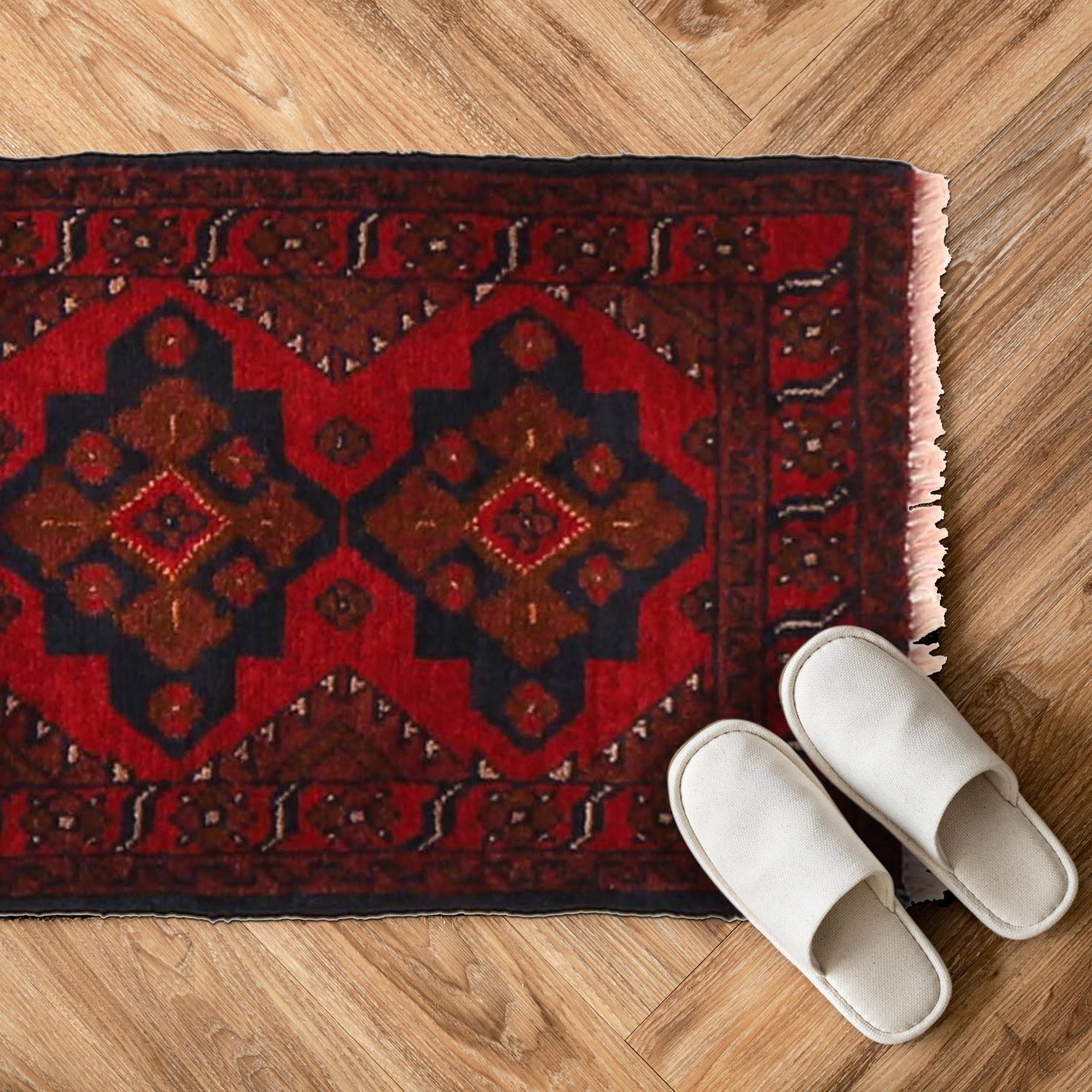 Handmade Wool Doormat Red Floral