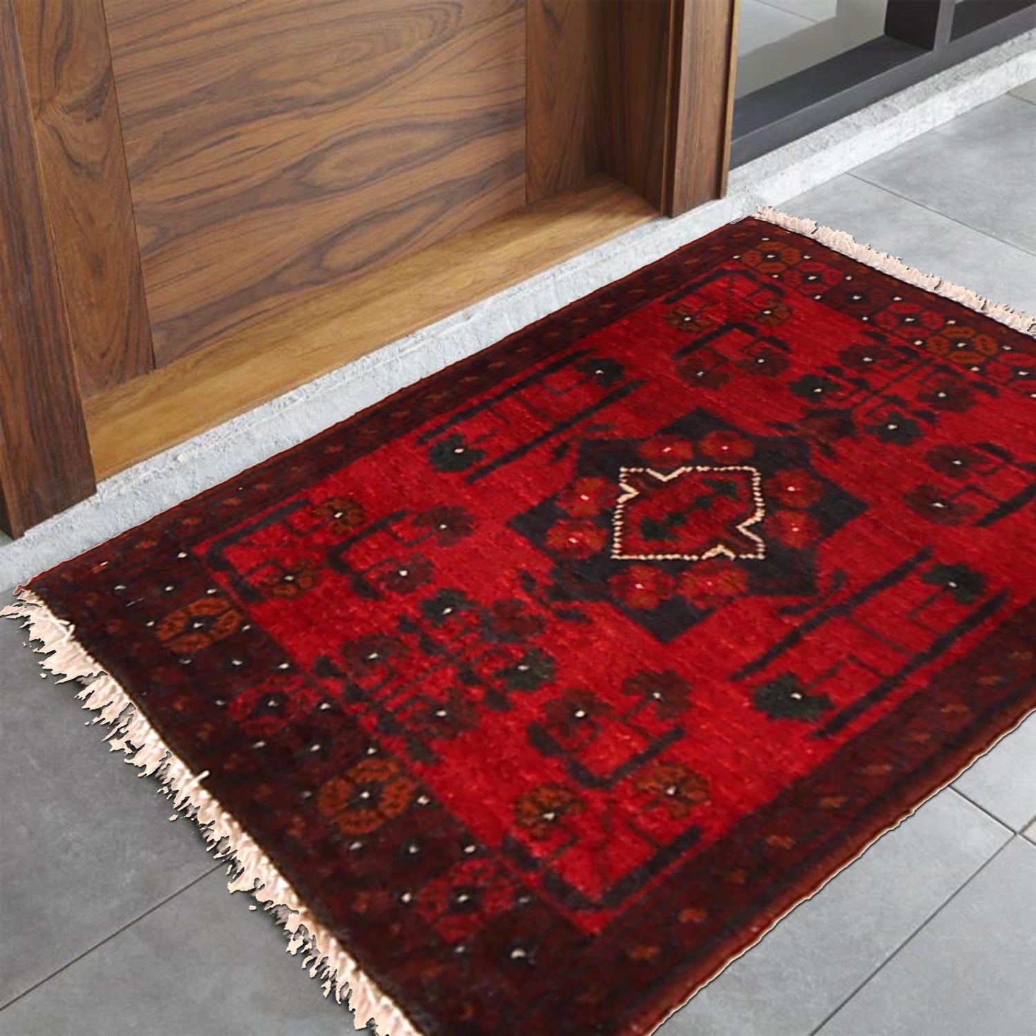 Handmade Wool Doormat Red Floral
