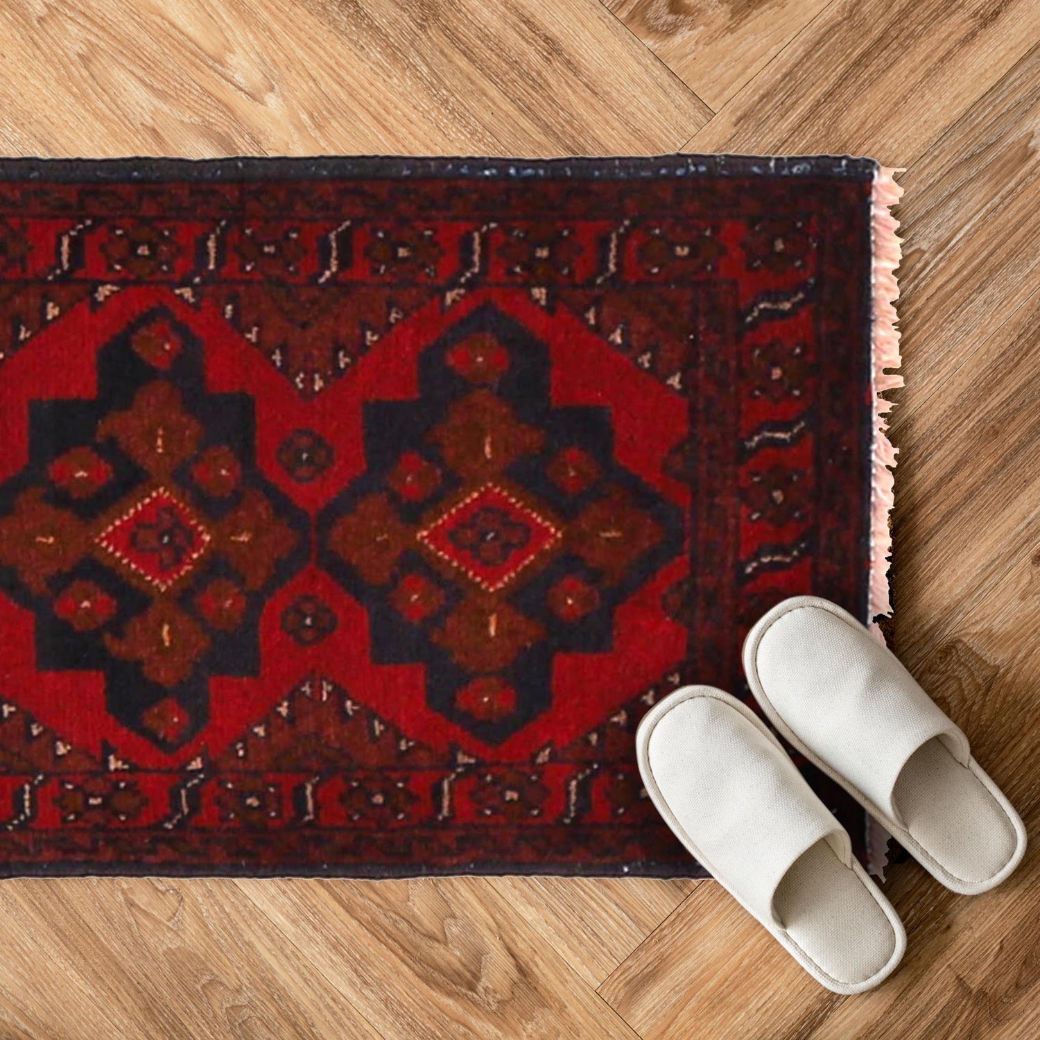 Handmade Wool Doormat Red Floral