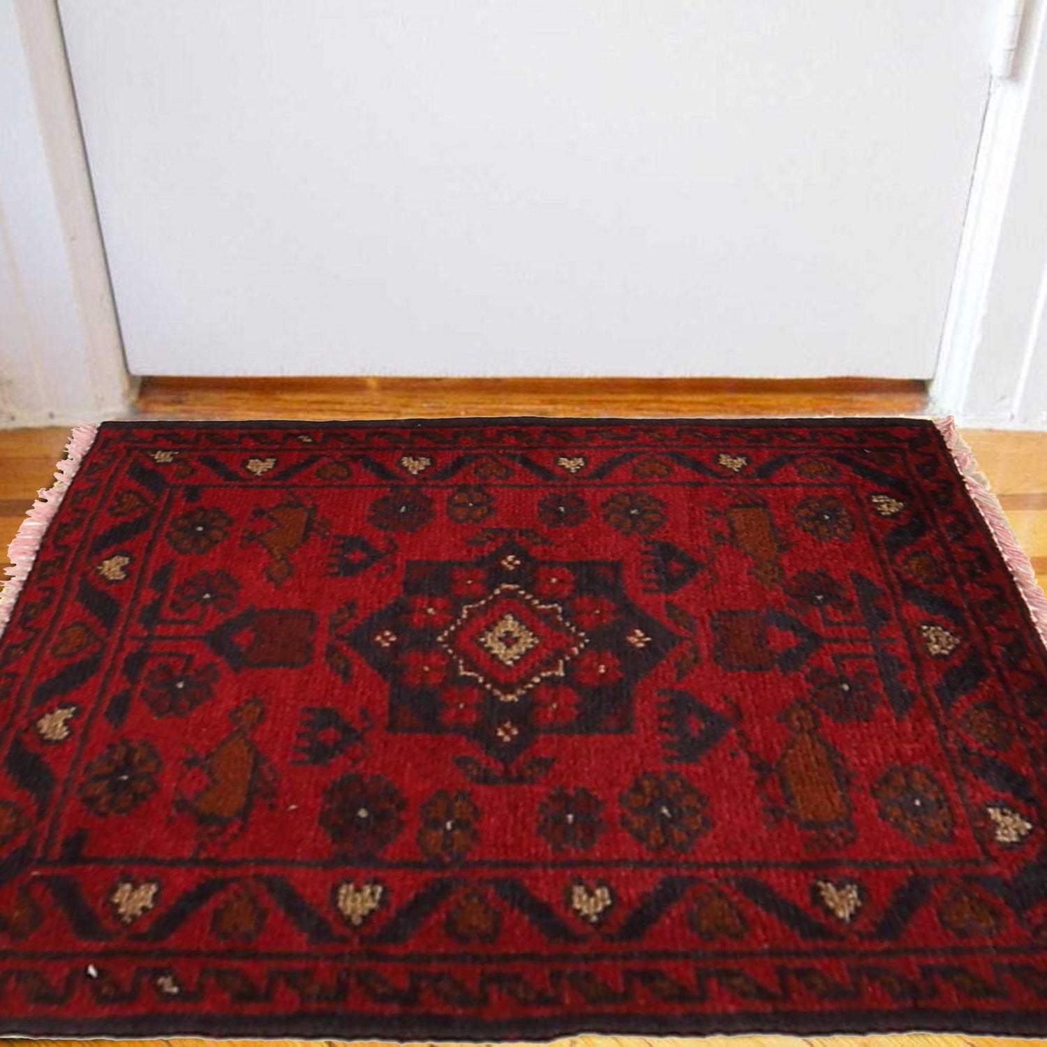 Handmade Wool Doormat Red Floral