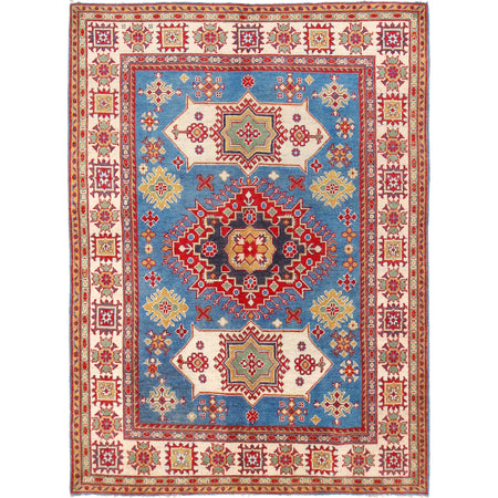 Kazak Rug Handmade Blue Medallion 4x7 ft
