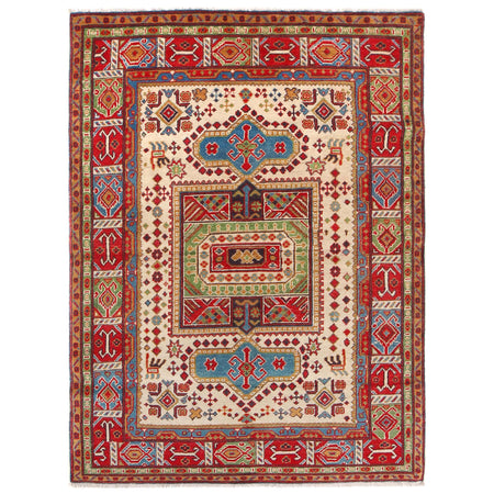 Kazak Rug Handmade Beige Medallion 4x7 ft