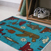 War Area Rug Handmade Blue Helicopter + Rifle 2 x 3 ft