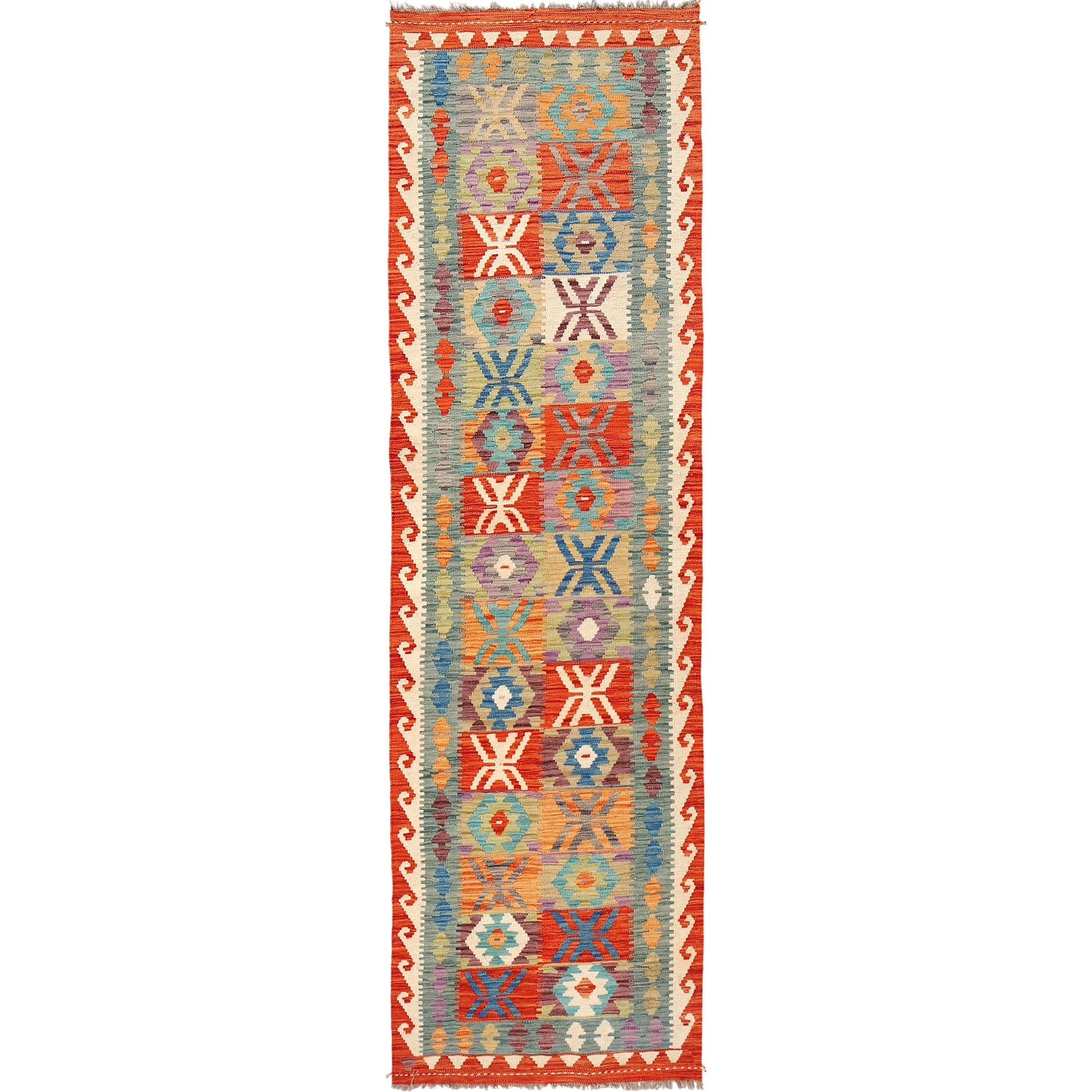 Handmade Multi Kilim Geometric 10' Runner